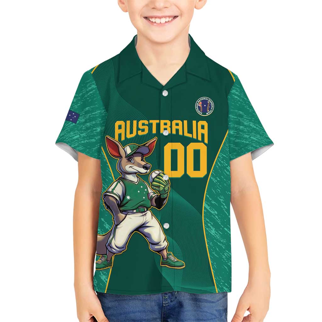Custom Baseball Australia Family Matching Long Sleeve Bodycon Dress and Hawaiian Shirt Go Champions - Aussie Kangaroo Mascot - Wonder Print Shop