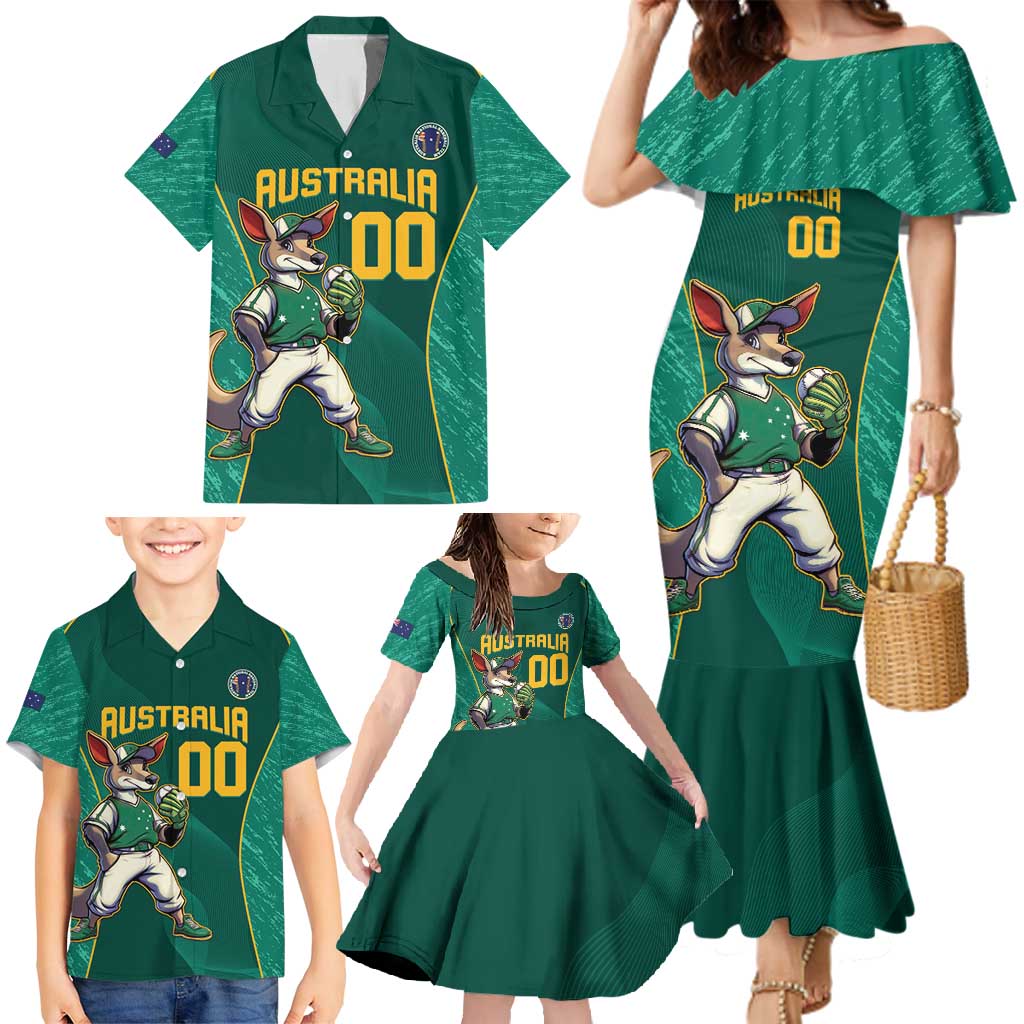 Custom Baseball Australia Family Matching Mermaid Dress and Hawaiian Shirt Go Champions - Aussie Kangaroo Mascot - Wonder Print Shop