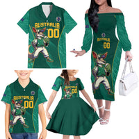Custom Baseball Australia Family Matching Off The Shoulder Long Sleeve Dress and Hawaiian Shirt Go Champions - Aussie Kangaroo Mascot - Wonder Print Shop
