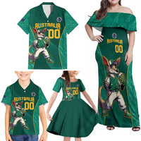 Custom Baseball Australia Family Matching Off Shoulder Maxi Dress and Hawaiian Shirt Go Champions - Aussie Kangaroo Mascot - Wonder Print Shop