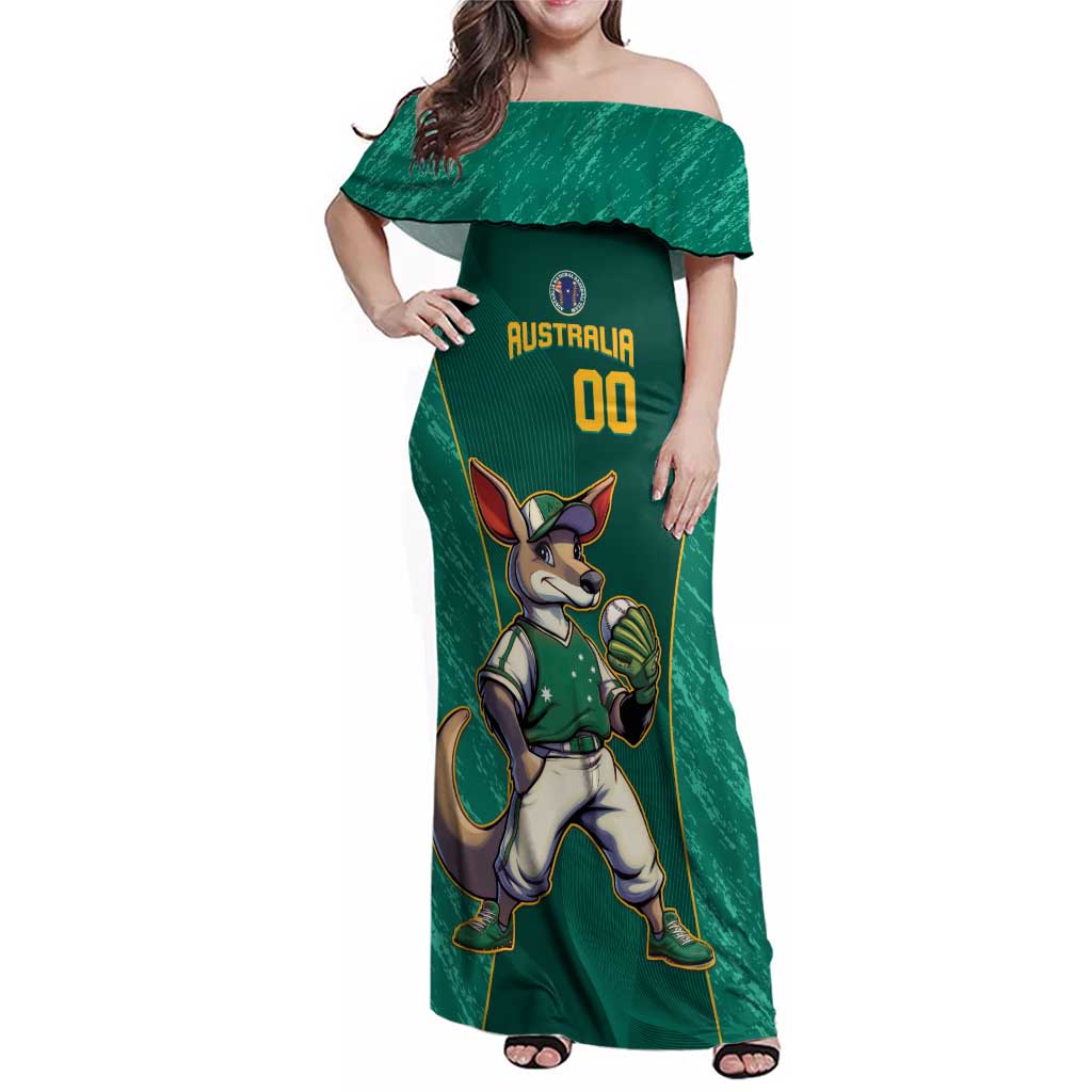 Custom Baseball Australia Family Matching Off Shoulder Maxi Dress and Hawaiian Shirt Go Champions - Aussie Kangaroo Mascot - Wonder Print Shop
