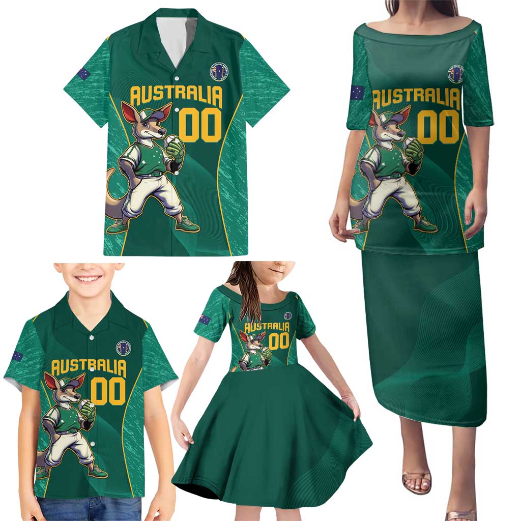 Custom Baseball Australia Family Matching Puletasi and Hawaiian Shirt Go Champions - Aussie Kangaroo Mascot - Wonder Print Shop