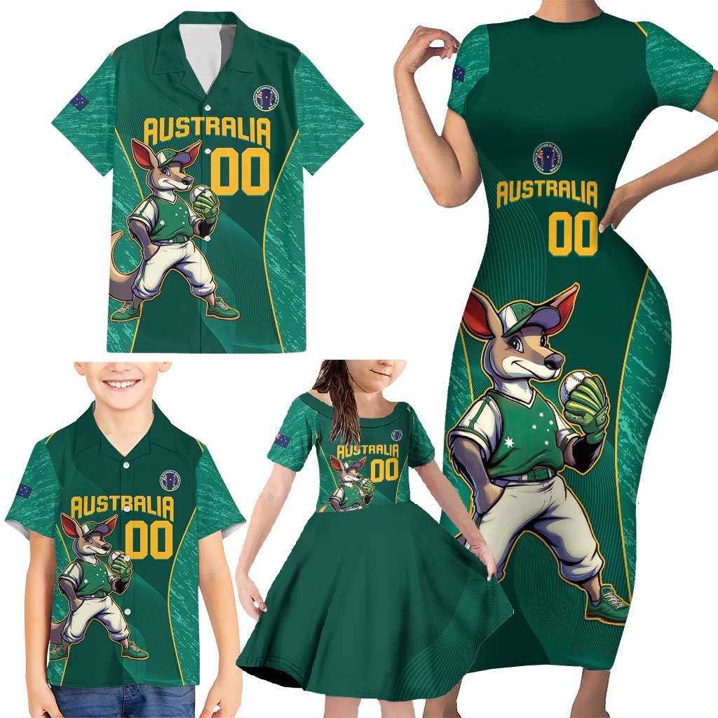 Custom Baseball Australia Family Matching Short Sleeve Bodycon Dress and Hawaiian Shirt Go Champions - Aussie Kangaroo Mascot - Wonder Print Shop