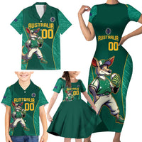 Custom Baseball Australia Family Matching Short Sleeve Bodycon Dress and Hawaiian Shirt Go Champions - Aussie Kangaroo Mascot - Wonder Print Shop