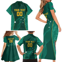 Custom Baseball Australia Family Matching Short Sleeve Bodycon Dress and Hawaiian Shirt Go Champions - Aussie Kangaroo Mascot - Wonder Print Shop