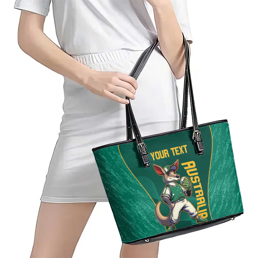 Custom Baseball Australia Leather Tote Bag Go Champions - Aussie Kangaroo Mascot - Wonder Print Shop