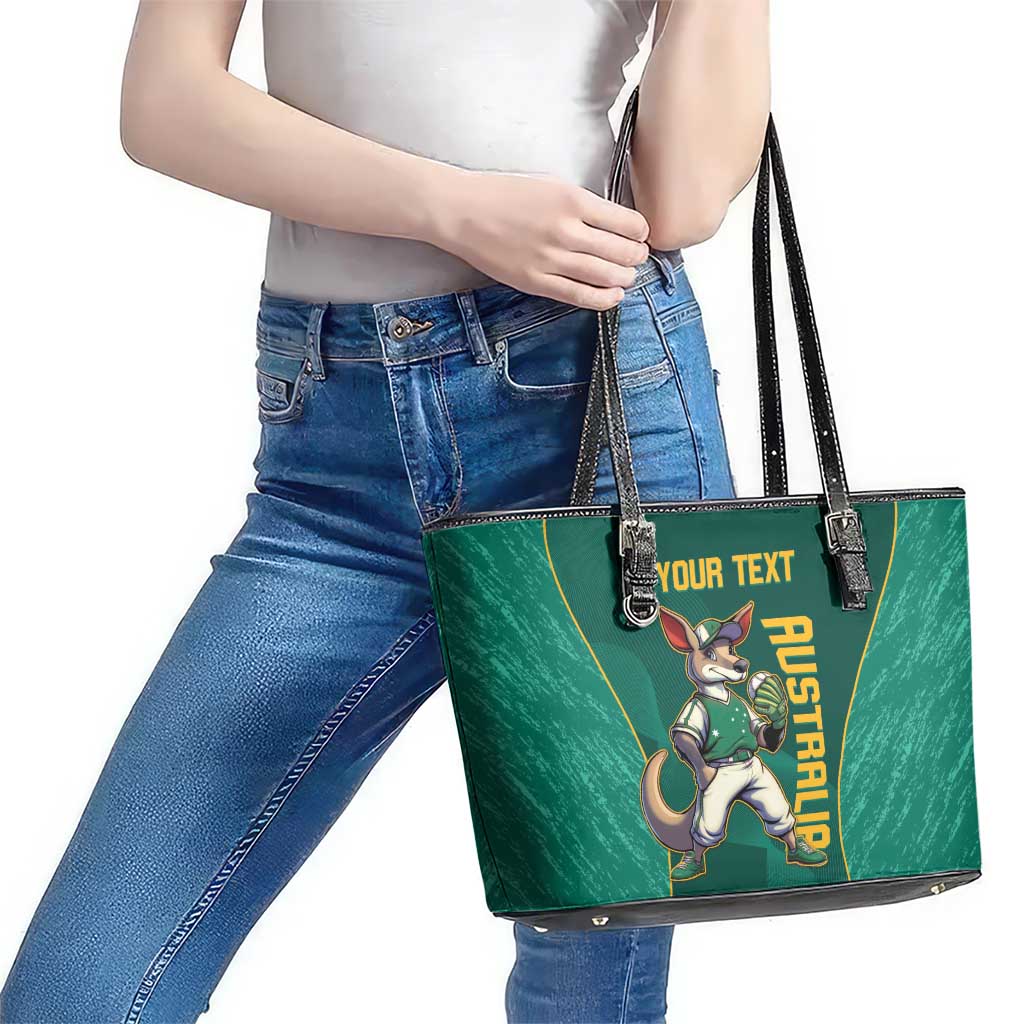 Custom Baseball Australia Leather Tote Bag Go Champions - Aussie Kangaroo Mascot - Wonder Print Shop