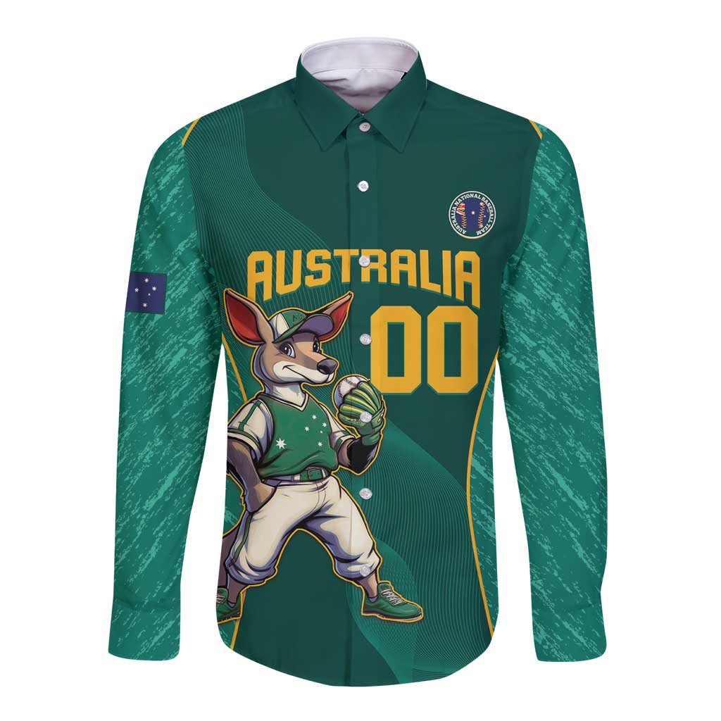 Custom Baseball Australia Long Sleeve Button Shirt Go Champions - Aussie Kangaroo Mascot - Wonder Print Shop
