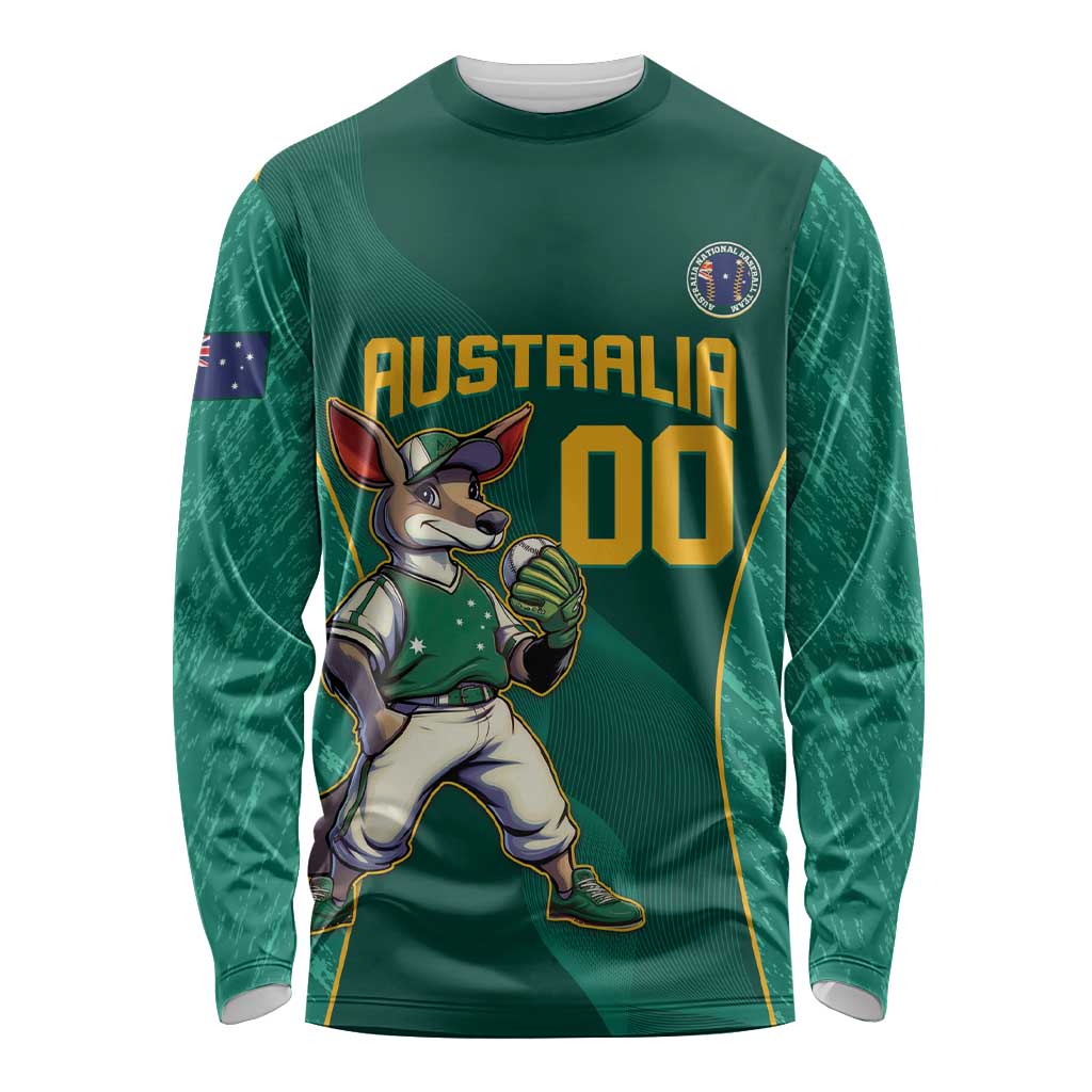Custom Baseball Australia Long Sleeve Shirt Go Champions - Aussie Kangaroo Mascot - Wonder Print Shop