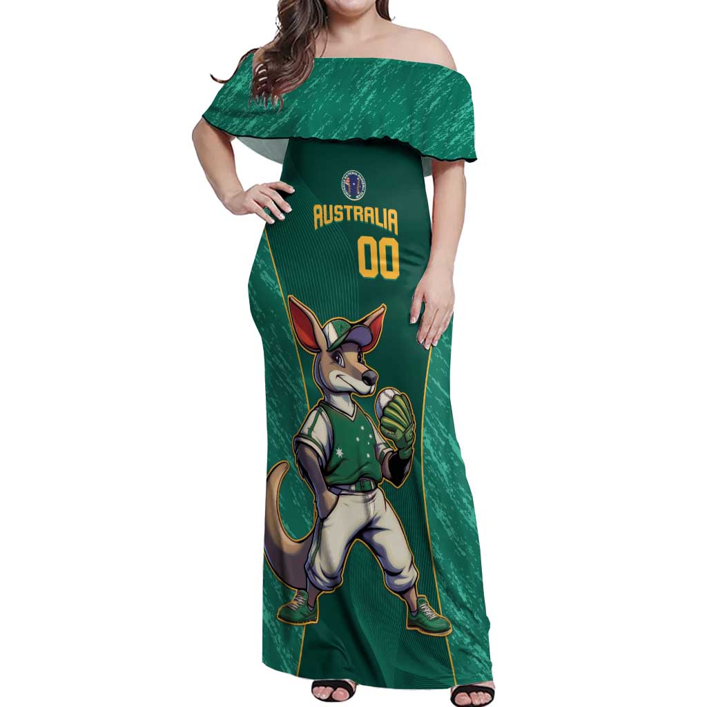 Custom Baseball Australia Off Shoulder Maxi Dress Go Champions - Aussie Kangaroo Mascot - Wonder Print Shop