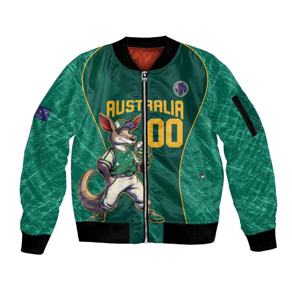 Custom Baseball Australia Sleeve Zip Bomber Jacket Go Champions - Aussie Kangaroo Mascot - Wonder Print Shop