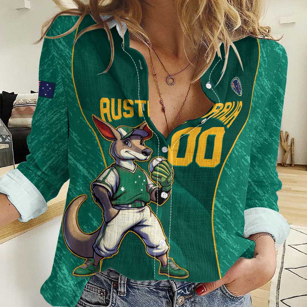 Custom Baseball Australia Women Casual Shirt Go Champions - Aussie Kangaroo Mascot - Wonder Print Shop