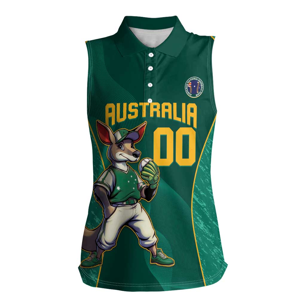 Custom Baseball Australia Women Sleeveless Polo Shirt Go Champions - Aussie Kangaroo Mascot - Wonder Print Shop