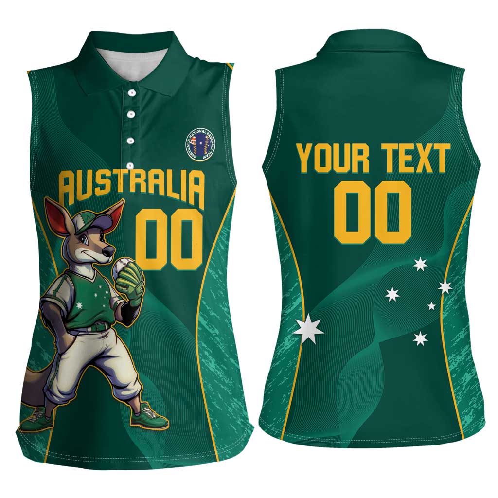 Custom Baseball Australia Women Sleeveless Polo Shirt Go Champions - Aussie Kangaroo Mascot - Wonder Print Shop
