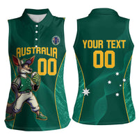 Custom Baseball Australia Women Sleeveless Polo Shirt Go Champions - Aussie Kangaroo Mascot - Wonder Print Shop