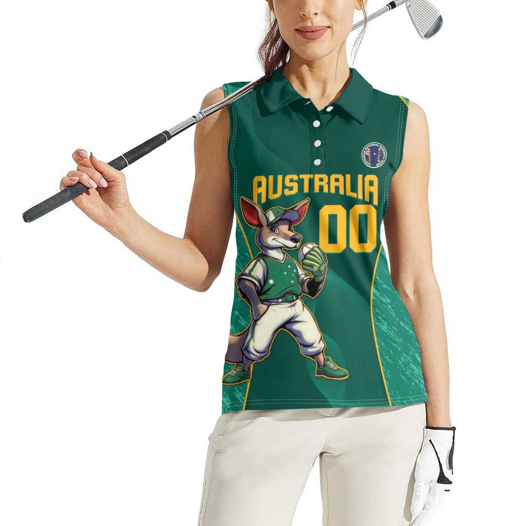 Custom Baseball Australia Women Sleeveless Polo Shirt Go Champions - Aussie Kangaroo Mascot - Wonder Print Shop