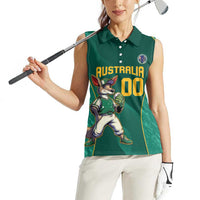 Custom Baseball Australia Women Sleeveless Polo Shirt Go Champions - Aussie Kangaroo Mascot - Wonder Print Shop