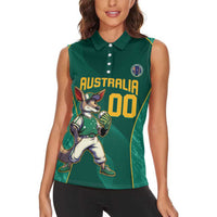 Custom Baseball Australia Women Sleeveless Polo Shirt Go Champions - Aussie Kangaroo Mascot - Wonder Print Shop
