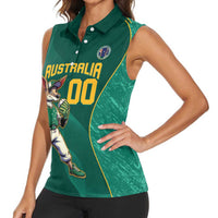 Custom Baseball Australia Women Sleeveless Polo Shirt Go Champions - Aussie Kangaroo Mascot - Wonder Print Shop