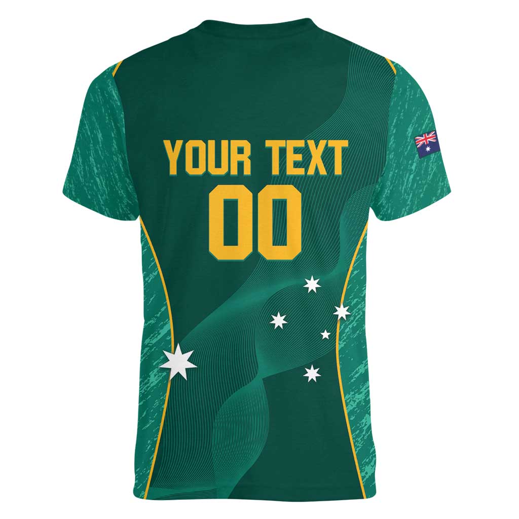 Custom Baseball Australia Women V-Neck T-Shirt Go Champions - Aussie Kangaroo Mascot - Wonder Print Shop