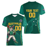Custom Baseball Australia Women V-Neck T-Shirt Go Champions - Aussie Kangaroo Mascot - Wonder Print Shop