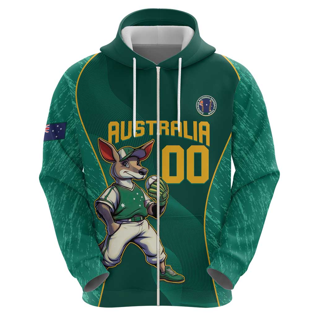 Custom Baseball Australia Zip Hoodie Go Champions - Aussie Kangaroo Mascot - Wonder Print Shop