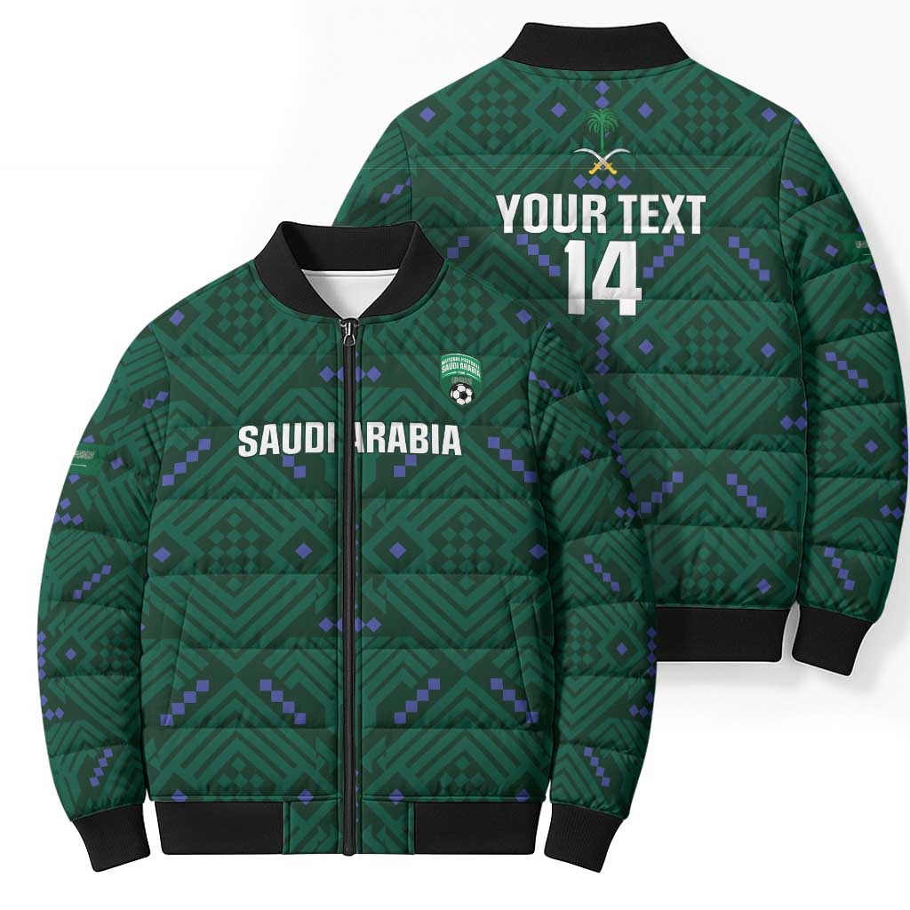 Custom Saudi Arabia Football Bomber Puffer Jacket 2026 Arabian Falcons Sporty Version - Wonder Print Shop