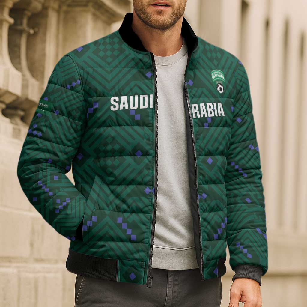 Custom Saudi Arabia Football Bomber Puffer Jacket 2026 Arabian Falcons Sporty Version - Wonder Print Shop