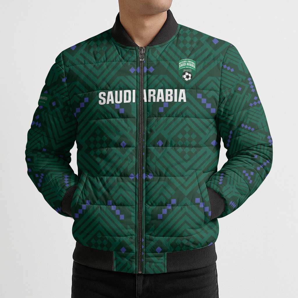 Custom Saudi Arabia Football Bomber Puffer Jacket 2026 Arabian Falcons Sporty Version - Wonder Print Shop