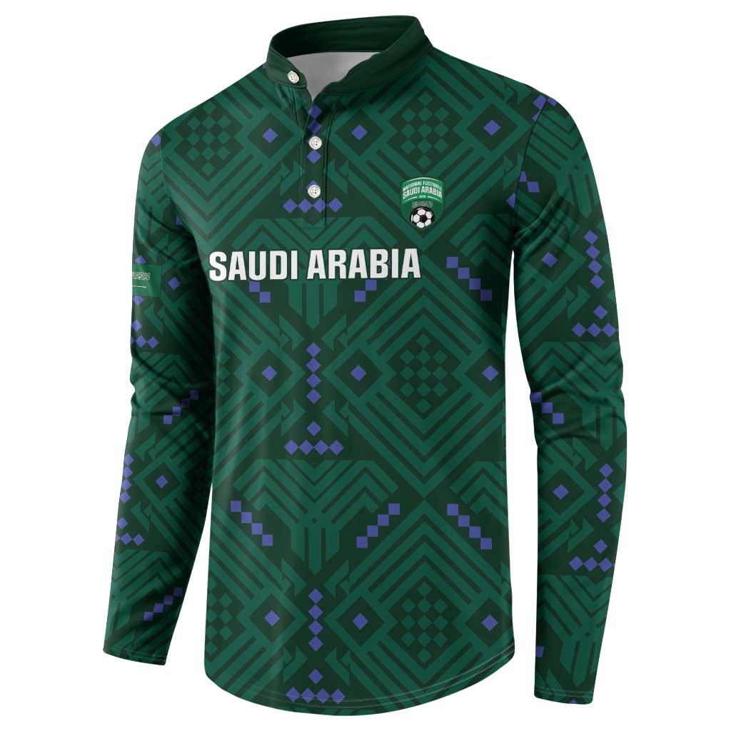 Custom Saudi Arabia Football Button Sweatshirt 2026 Arabian Falcons Sporty Version - Wonder Print Shop