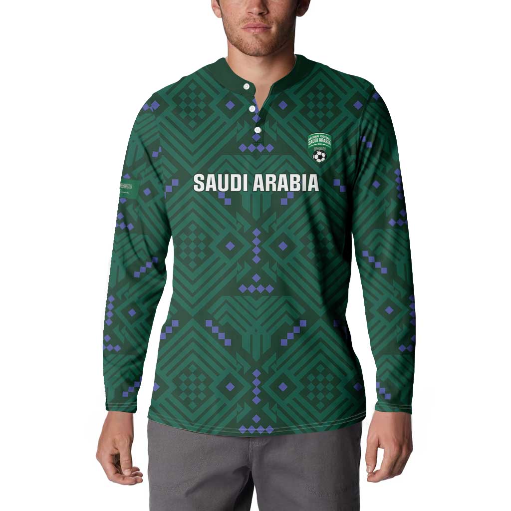 Custom Saudi Arabia Football Button Sweatshirt 2026 Arabian Falcons Sporty Version - Wonder Print Shop