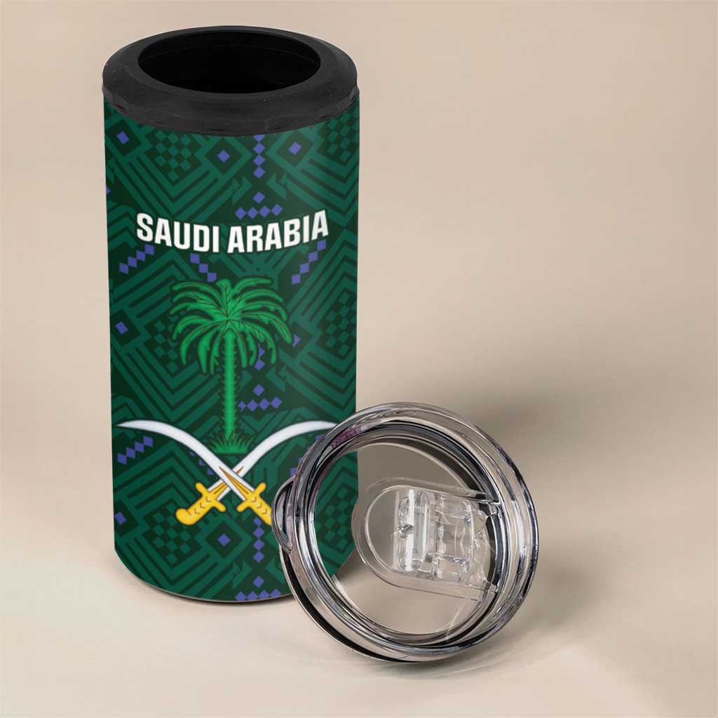 Custom Saudi Arabia Football 4 in 1 Can Cooler Tumbler 2026 Arabian Falcons Sporty Version - Wonder Print Shop