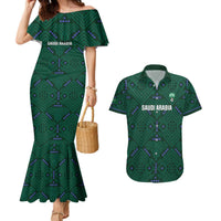Custom Saudi Arabia Football Couples Matching Mermaid Dress and Hawaiian Shirt 2026 Arabian Falcons Sporty Version - Wonder Print Shop