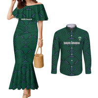 Custom Saudi Arabia Football Couples Matching Mermaid Dress and Long Sleeve Button Shirt 2026 Arabian Falcons Sporty Version - Wonder Print Shop