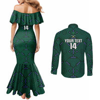 Custom Saudi Arabia Football Couples Matching Mermaid Dress and Long Sleeve Button Shirt 2026 Arabian Falcons Sporty Version - Wonder Print Shop