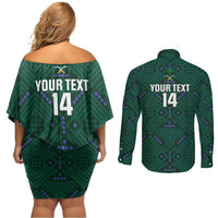 Custom Saudi Arabia Football Couples Matching Off Shoulder Short Dress and Long Sleeve Button Shirt 2026 Arabian Falcons Sporty Version - Wonder Print Shop
