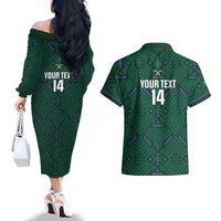 Custom Saudi Arabia Football Couples Matching Off The Shoulder Long Sleeve Dress and Hawaiian Shirt 2026 Arabian Falcons Sporty Version - Wonder Print Shop
