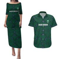 Custom Saudi Arabia Football Couples Matching Puletasi and Hawaiian Shirt 2026 Arabian Falcons Sporty Version - Wonder Print Shop