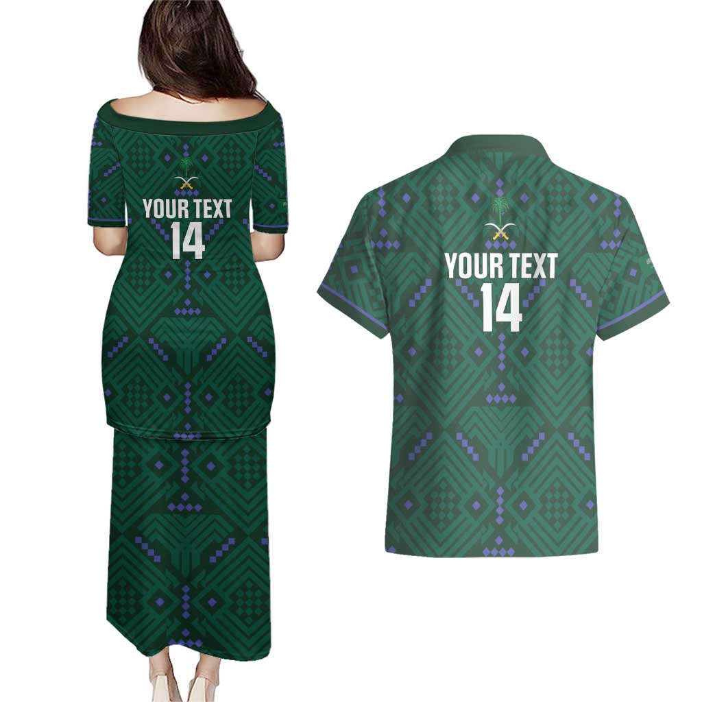 Custom Saudi Arabia Football Couples Matching Puletasi and Hawaiian Shirt 2026 Arabian Falcons Sporty Version - Wonder Print Shop