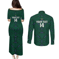 Custom Saudi Arabia Football Couples Matching Puletasi and Long Sleeve Button Shirt 2026 Arabian Falcons Sporty Version - Wonder Print Shop