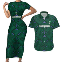 Custom Saudi Arabia Football Couples Matching Short Sleeve Bodycon Dress and Hawaiian Shirt 2026 Arabian Falcons Sporty Version - Wonder Print Shop