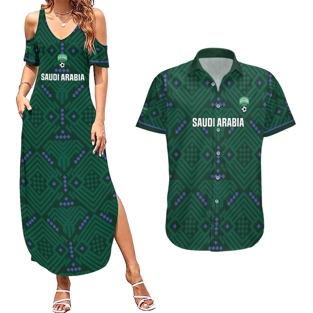 Custom Saudi Arabia Football Couples Matching Summer Maxi Dress and Hawaiian Shirt 2026 Arabian Falcons Sporty Version - Wonder Print Shop