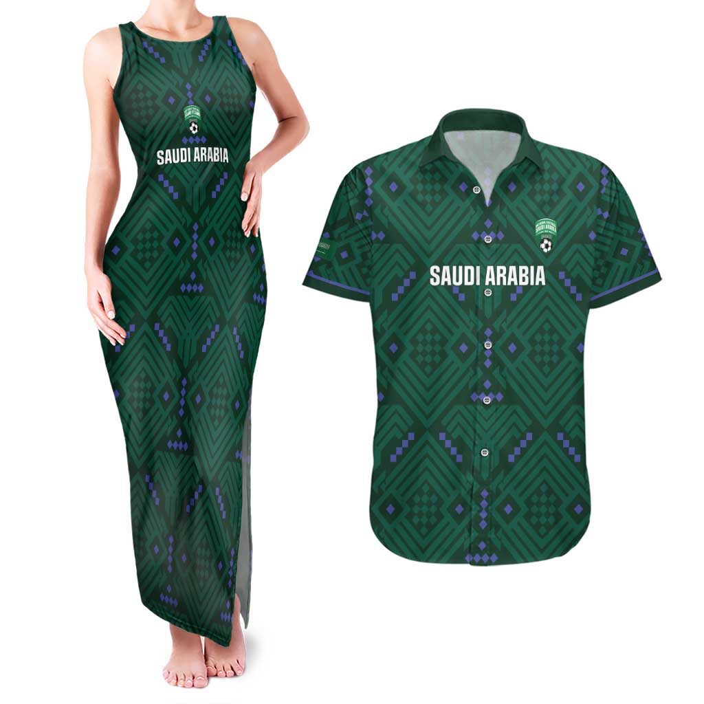 Custom Saudi Arabia Football Couples Matching Tank Maxi Dress and Hawaiian Shirt 2026 Arabian Falcons Sporty Version - Wonder Print Shop