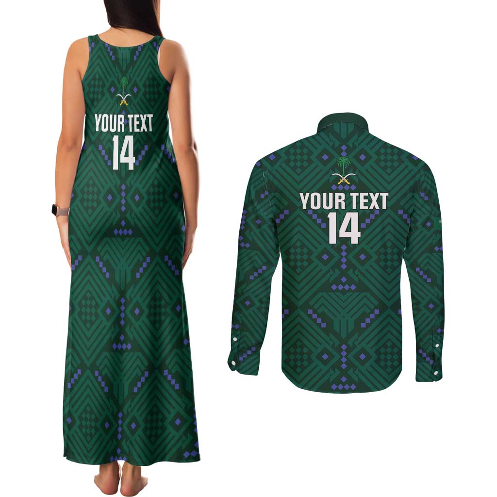 Custom Saudi Arabia Football Couples Matching Tank Maxi Dress and Long Sleeve Button Shirt 2026 Arabian Falcons Sporty Version - Wonder Print Shop