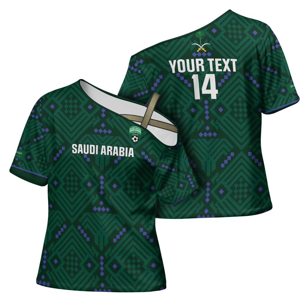 Custom Saudi Arabia Football Cross Shoulder Shirt 2026 Arabian Falcons Sporty Version - Wonder Print Shop