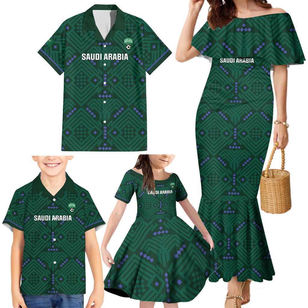 Custom Saudi Arabia Football Family Matching Mermaid Dress and Hawaiian Shirt 2026 Arabian Falcons Sporty Version - Wonder Print Shop