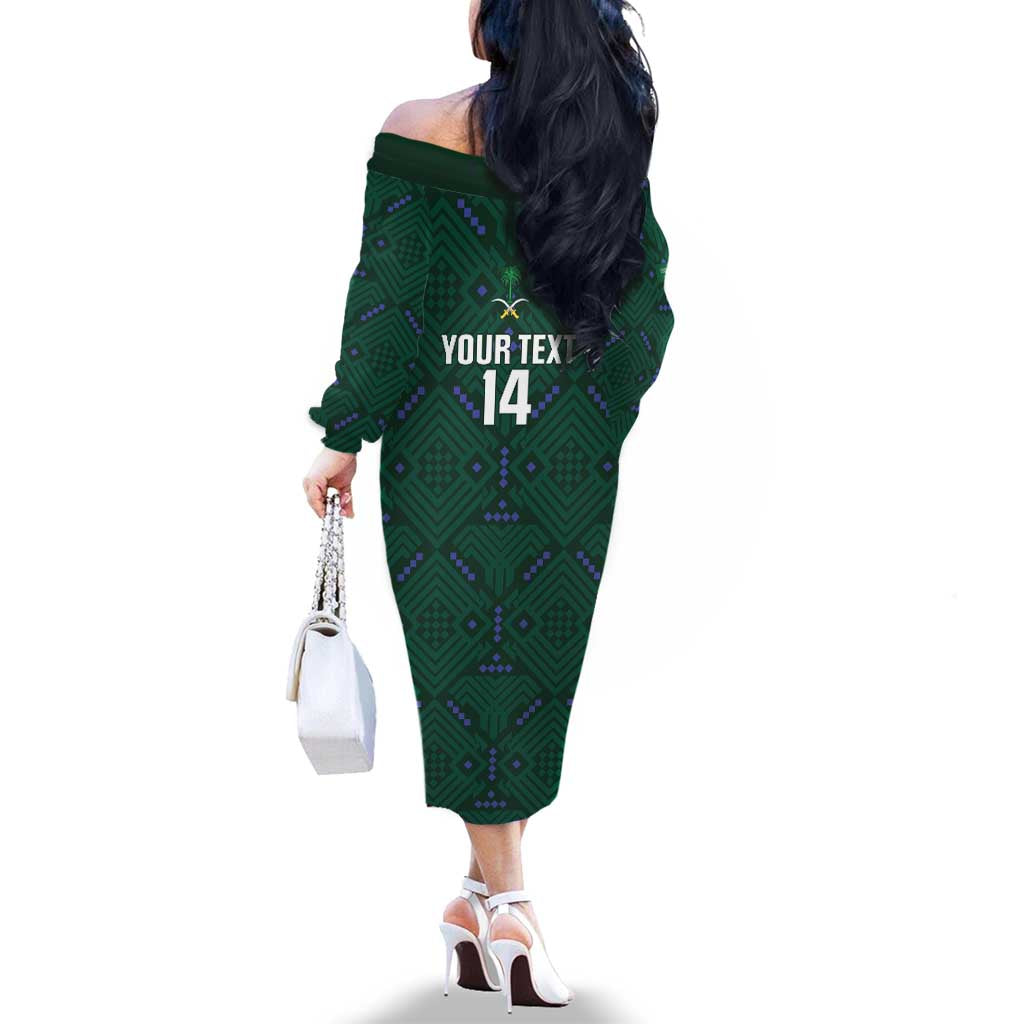 Custom Saudi Arabia Football Family Matching Off The Shoulder Long Sleeve Dress and Hawaiian Shirt 2026 Arabian Falcons Sporty Version - Wonder Print Shop