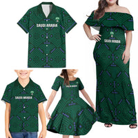 Custom Saudi Arabia Football Family Matching Off Shoulder Maxi Dress and Hawaiian Shirt 2026 Arabian Falcons Sporty Version - Wonder Print Shop