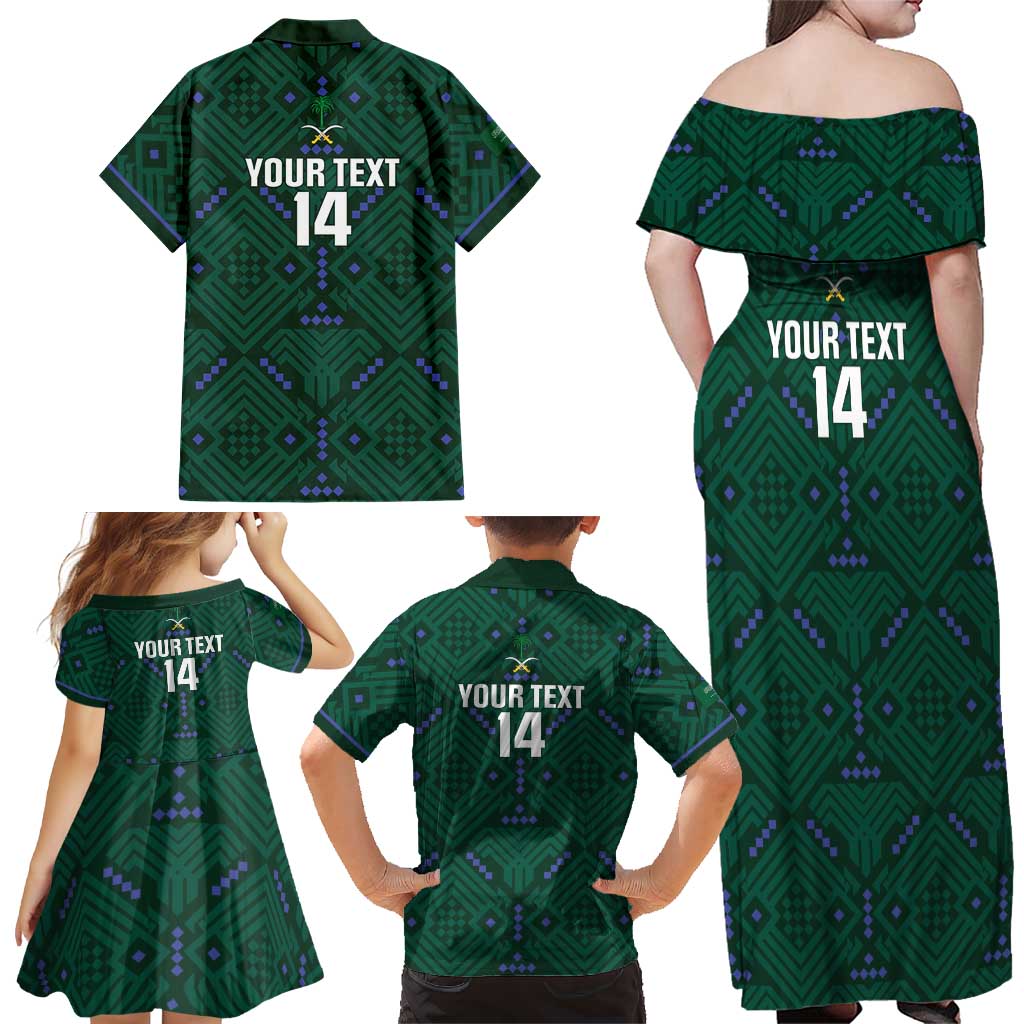Custom Saudi Arabia Football Family Matching Off Shoulder Maxi Dress and Hawaiian Shirt 2026 Arabian Falcons Sporty Version - Wonder Print Shop