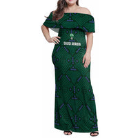 Custom Saudi Arabia Football Family Matching Off Shoulder Maxi Dress and Hawaiian Shirt 2026 Arabian Falcons Sporty Version - Wonder Print Shop
